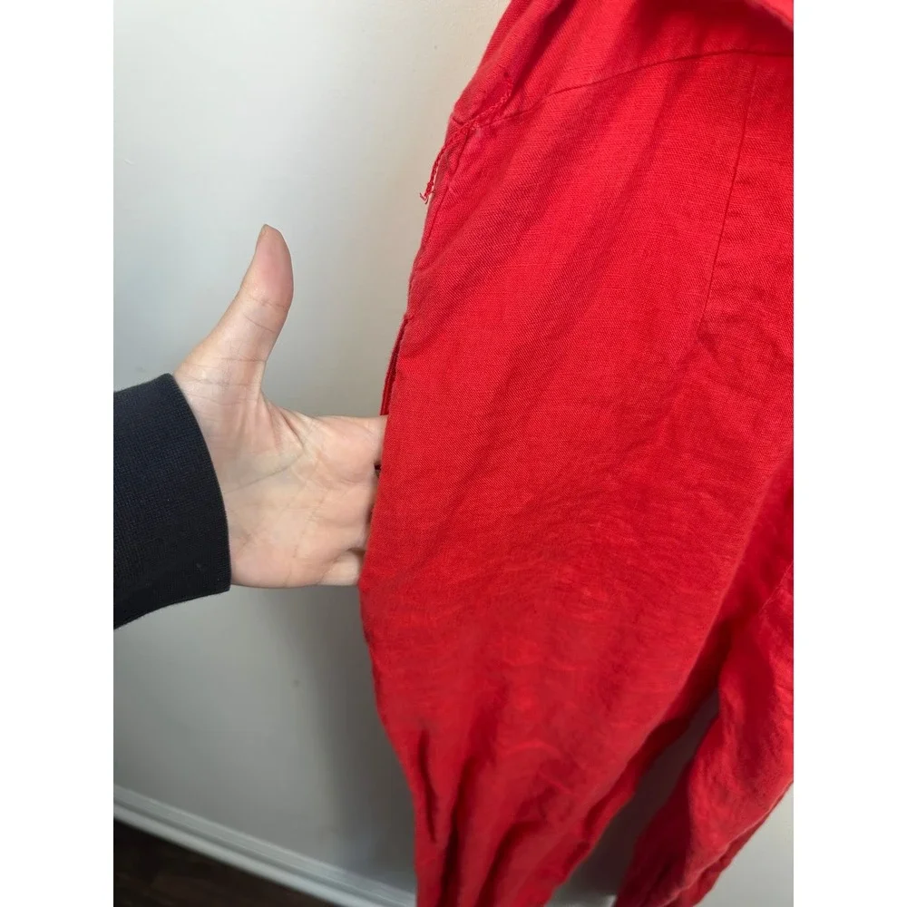 Everlane Jumpsuit Womens 0 Red Good Linen Square Neck Tie Waist Sleeveless